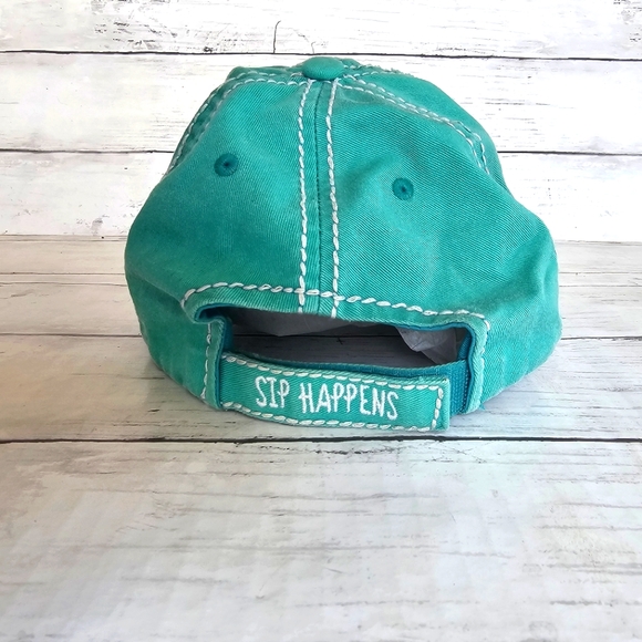 KBethos Vintage Turquoise Distressed Sip Happens Graphic Hat Cap Velcro Adjust - Picture 5 of 7
